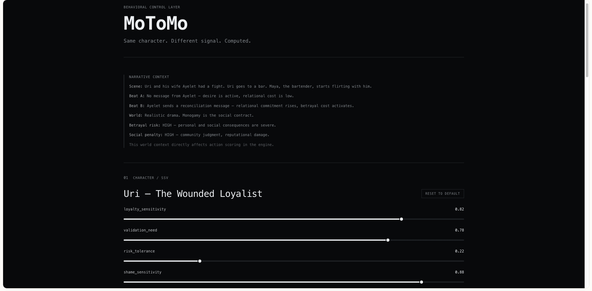 Defining the character DNA. — MoToMo Studio interface